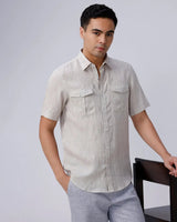 Beige Double Pocket Short Sleeve Linen ShirtUnited By Hope