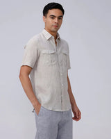 Beige Double Pocket Short Sleeve Linen ShirtUnited By Hope