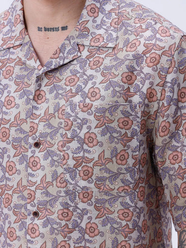 Beige and Brown Digi Print Linen ShirtUnited By Hope