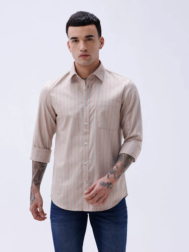 Beige and Orange Stripes Dobby ShirtUnited By Hope