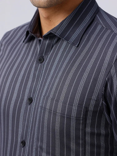 Black and Grey Striped Twill ShirtUnited By Hope