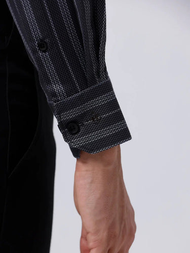 Black and Grey Striped Twill ShirtUnited By Hope