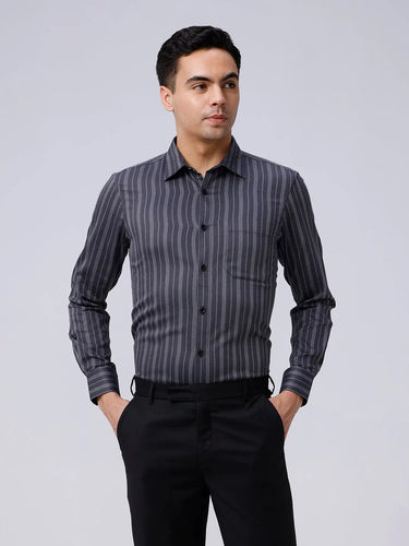Black and Grey Striped Twill ShirtUnited By Hope