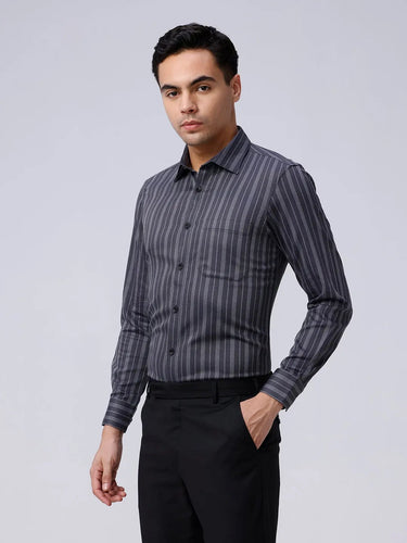 Black and Grey Striped Twill ShirtUnited By Hope
