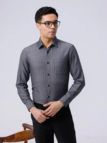 Black and Grey Stripes Dobby ShirtUnited By Hope