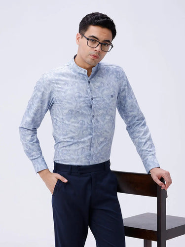 Blue Cotton Melange Printed ShirtUnited By Hope