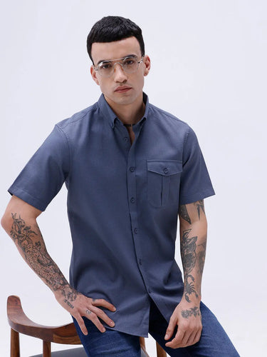 Blue Waffle Dobby Plain Short Sleeve ShirtUnited By Hope