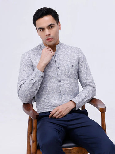 Blue and Grey Cotton Melange Printed ShirtUnited By Hope