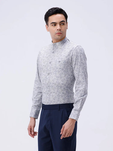Blue and Grey Cotton Melange Printed ShirtUnited By Hope