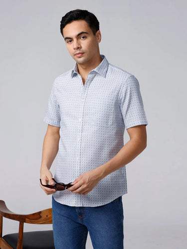 Blue and Grey Printed Dobby ShirtUnited By Hope