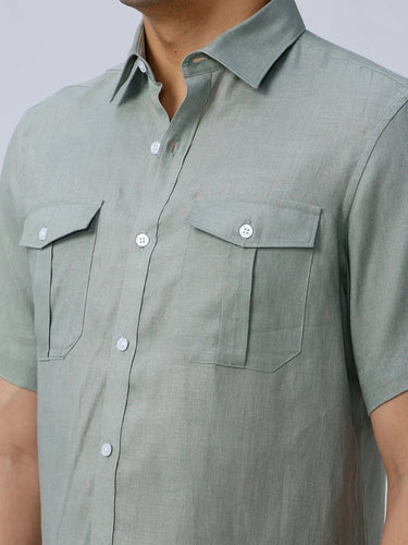 Green Double Pocket Short Sleeve Linen ShirtUnited By Hope