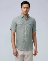 Green Double Pocket Short Sleeve Linen ShirtUnited By Hope