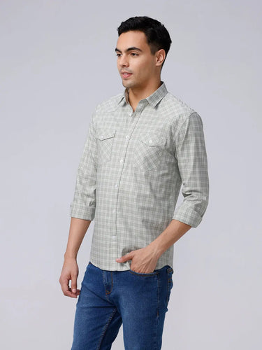 Green and Grey Checks Poplin / Dobby ShirtUnited By Hope