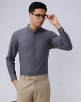 Grey Cotton Tencel Plain ShirtUnited By Hope