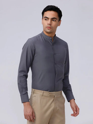 Grey Cotton Tencel Plain ShirtUnited By Hope
