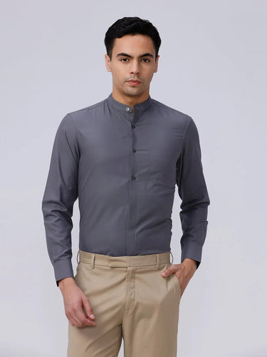 Grey Cotton Tencel Plain ShirtUnited By Hope