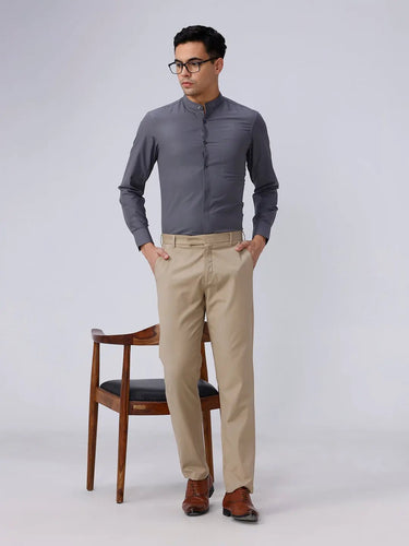 Grey Cotton Tencel Plain ShirtUnited By Hope