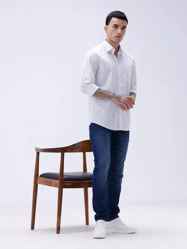 Grey and Blue Stripes Poplin ShirtUnited By Hope