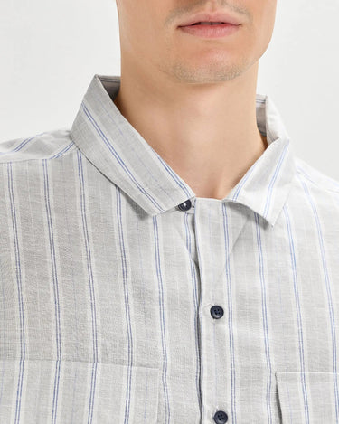 Grey oversized striped linen shirtUnited By Hope