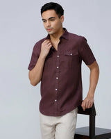 Maroon Double Pocket Short Sleeve Linen ShirtUnited By Hope