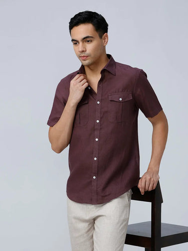 Maroon Double Pocket Short Sleeve Linen ShirtUnited By Hope