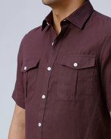 Maroon Double Pocket Short Sleeve Linen ShirtUnited By Hope
