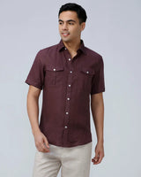 Maroon Double Pocket Short Sleeve Linen ShirtUnited By Hope