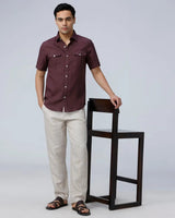 Maroon Double Pocket Short Sleeve Linen ShirtUnited By Hope