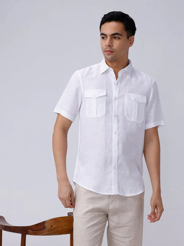 White Double Pocket Short Sleeve Linen ShirtUnited By Hope