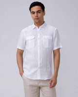 White Double Pocket Short Sleeve Linen ShirtUnited By Hope