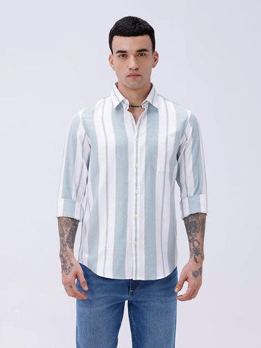 White and Green Stripes Twill ShirtUnited By Hope