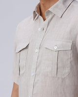 Beige Double Pocket Short Sleeve Linen ShirtUnited By Hope