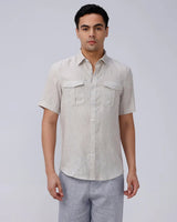 Beige Double Pocket Short Sleeve Linen ShirtUnited By Hope