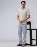 Beige Double Pocket Short Sleeve Linen ShirtUnited By Hope