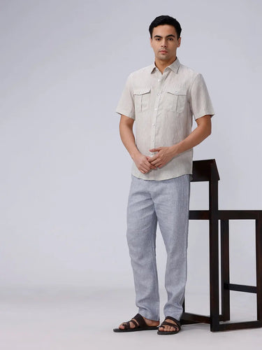 Beige Double Pocket Short Sleeve Linen ShirtUnited By Hope