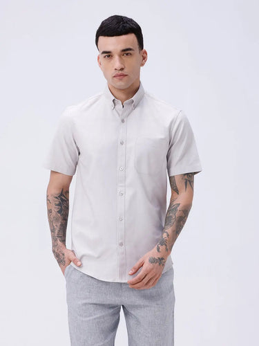 Beige Oxford Plain Short Sleeve ShirtUnited By Hope
