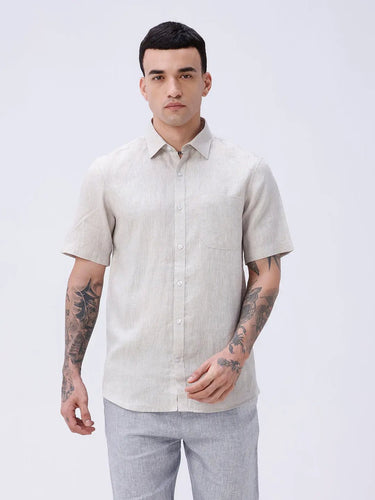 Beige Short Sleeve Linen ShirtUnited By Hope