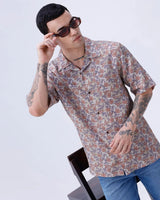 Beige and Brown Digi Print Linen ShirtUnited By Hope