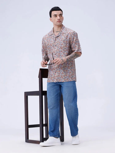 Beige and Brown Digi Print Linen ShirtUnited By Hope