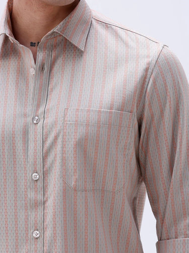 Beige and Orange Stripes Dobby ShirtUnited By Hope