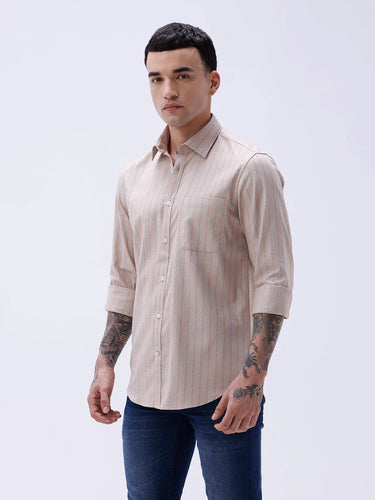 Beige and Orange Stripes Dobby ShirtUnited By Hope