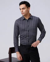 Black and Grey Striped Twill ShirtUnited By Hope