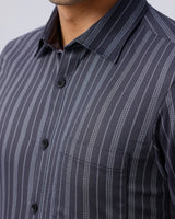 Black and Grey Striped Twill ShirtUnited By Hope