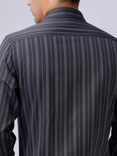 Black and Grey Striped Twill ShirtUnited By Hope