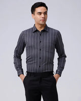 Black and Grey Striped Twill ShirtUnited By Hope