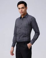 Black and Grey Striped Twill ShirtUnited By Hope