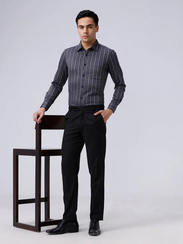 Black and Grey Striped Twill ShirtUnited By Hope