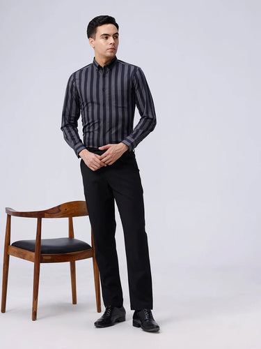 Black and Grey Stripes Dobby Button Down ShirtUnited By Hope