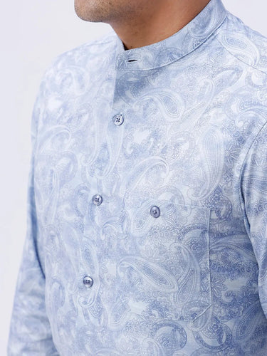 Blue Cotton Melange Printed ShirtUnited By Hope