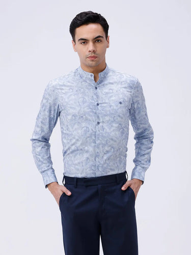 Blue Cotton Melange Printed ShirtUnited By Hope